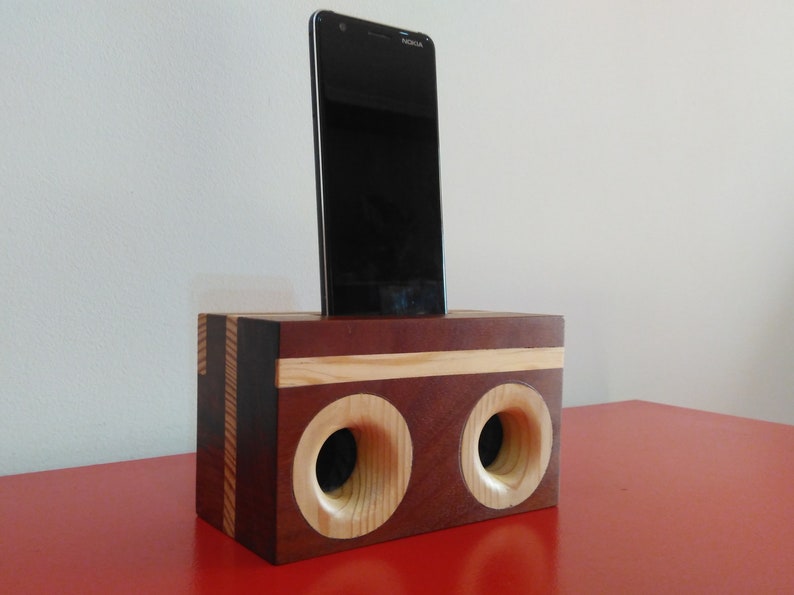 Wood speaker holder credle rest Pine speaker Smartphone speaker Unique Gift for Men Cordless Wood Speaker for Cell image 2