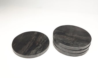 Set of 4, Carrara Coasters. Round shale coasters. Shale roller coasters. Handcrafted.