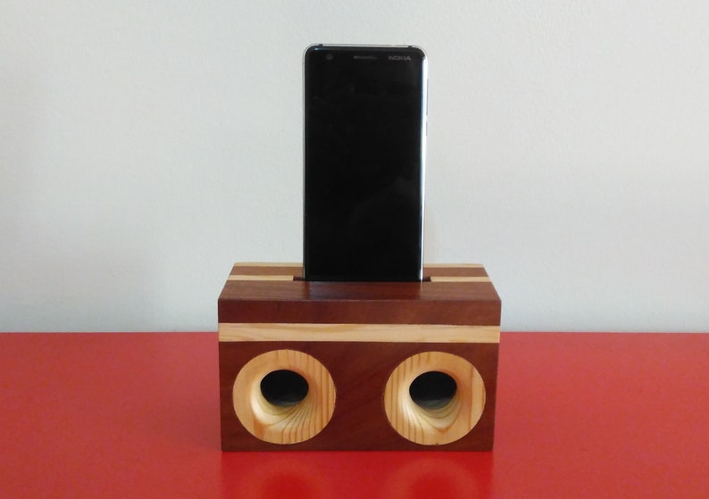 Wood speaker holder credle rest Pine speaker Smartphone speaker Unique Gift for Men Cordless Wood Speaker for Cell image 1