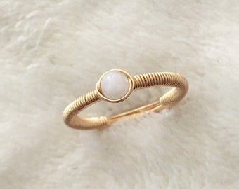 Moonstone Ring 14K Gold Filled - Sterling Silver - 14K Rose Gold Filled Ring, June Birthstone Ring, Dainty Stacking Ring, Tiny Gemstone Ring