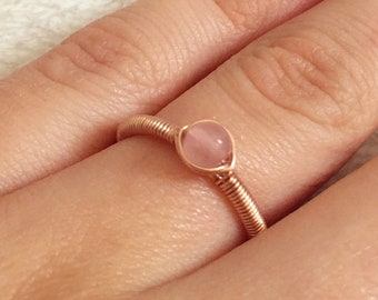 Rose Quartz Ring 14K Gold Filled - Sterling Silver - 14K Rose Gold Filled Ring, Pink Quartz Ring, Dainty Stacking Ring, Tiny Gemstone Ring