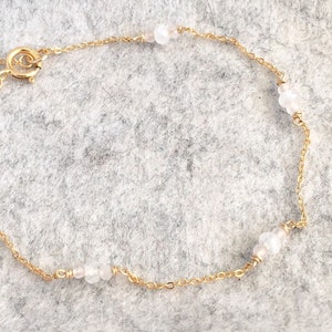 Dainty Moonstone & Rose Quartz Bracelet Delicate Sterling Silver 14k Gold Rose Gold Filled Simple Bracelet Tiny Gemstone Layering Bracelet