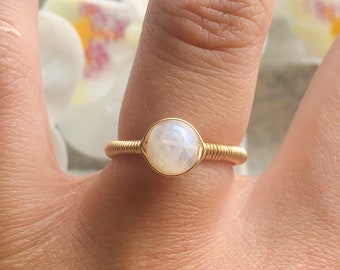 Moonstone Ring 14K Gold Filled - Sterling Silver - 14K Rose Gold Filled Ring, June Birthstone Ring, Dainty Stacking Ring, Tiny Gemstone Ring