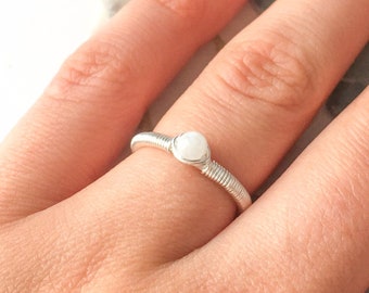 Moonstone Ring 14K Gold Filled - Sterling Silver - 14K Rose Gold Filled Ring, June Birthstone Ring, Dainty Stacking Ring, Tiny Gemstone Ring