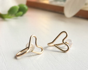 Tiny Heart Shaped Clip Earrings, Sterling Silver 14k Gold-Rose Gold Filled, Dainty Studs, Simple Faux Stud Clip-On Earrings, Heart Earringss
