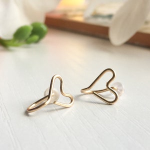 Tiny Heart Shaped Clip Earrings, Sterling Silver 14k Gold-Rose Gold Filled, Dainty Studs, Simple Faux Stud Clip-On Earrings, Heart Earringss