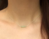 Tiny Jade Bar Necklace, Sterling Silver 14k Gold Rose Gold, Gemstone Necklace, Dainty Pale Jade Pendant, Delicate Green Jade Column Pendant