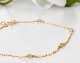 Dainty Peridot Bracelet Delicate Sterling Silver 14k Gold Rose Fill Simple Bracelet Tiny Green Gemstone Layering Bracelet August Birthstone