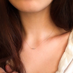 14k Gold Diamond Bar Necklace/ Solid 14K Yellow Gold Chain/ Triple Ice Grey Diamond Row Pendant/ White Diamond Necklace/ April Birthstone