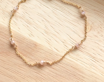 Dainty Peach Moonstone Bracelet, Delicate Sterling Silver 14k Gold Rose Gold Filled Simple Bracelet Tiny Gemstone Minimal Layering Bracelet