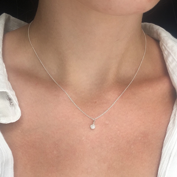 Dainty Moonstone Necklace, Sterling Silver - 14k Gold/Rose Gold, Gemstone Necklace, Tiny Pendant Delicate Necklace, Small Moonstone Pendant,