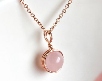 Dainty Rose Quartz Pendant Necklace, Sterling Silver 14k Gold/Rose Gold, Pink Gemstone Necklace, Pink Pendant Crystal, Tiny Pendant Necklace