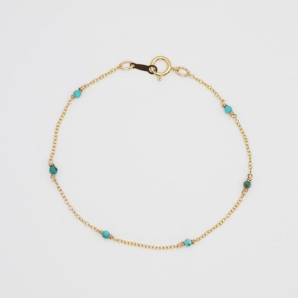 Dainty Turquoise Bracelet Delicate Sterling Silver 14k Gold Rose Gold Filled Simple Tiny Gemstone Layering Bracelet Blue December Birthstone