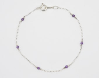 Dainty Amethyst Bracelet Delicate Silver 14k Rose/Gold Filled Simple Bracelet Tiny Purple Gemstone Layering Bracelet February Birthstone