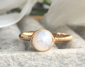 Moonstone Ring 14K Gold Filled - Sterling Silver - 14K Rose Gold Filled Ring, June Birthstone Ring, Dainty Stacking Ring, Tiny Gemstone Ring