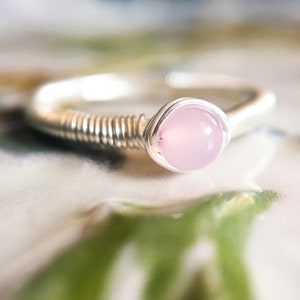 Pink Morganite Ring, 14K Gold/14K Rose Gold Filled Sterling Silver Ring Dainty Stack Ring, Tiny Crystal Simple Wire Wrap Ring, Pastel Pink image 1