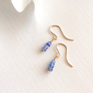 Dainty Tanzanite Dangle Earrings, Silver 14k Solid Gold/Rose Gold Filled, Blue Gemstone Drop Earrings, Simple Bridal December Birthstone image 1