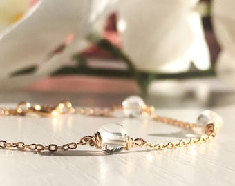 Dainty Clear Quartz Bracelet Delicate Sterling Silver 14k Gold Rose Gold Filled Simple Tiny Gemstone Layering Crystal Rock Quartz Bracelet