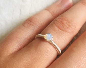 Moonstone Opalite Ring 14K Gold/Rose Gold Filled- Sterling Silver Ring June Birthstone, Dainty Stacking Ring, Tiny Gemstone Simple Wire Wrap