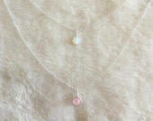 Dainty Moonstone Rose Quartz Layered Necklace, Sterling Silver 14k Gold Rose Gold Necklace, Tiny Pendant, Opalite Necklace, Layer Necklace