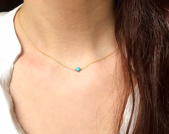 Hand-knotted floating turquoise coin stone necklace