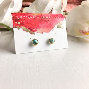 Tiny Turquoise Stud Earrings Sterling Silver 14k Gold Rose Gold Filled Dainty Gem Studs, Simple Wire Wrap Earrings December Birthstone Studs image 5