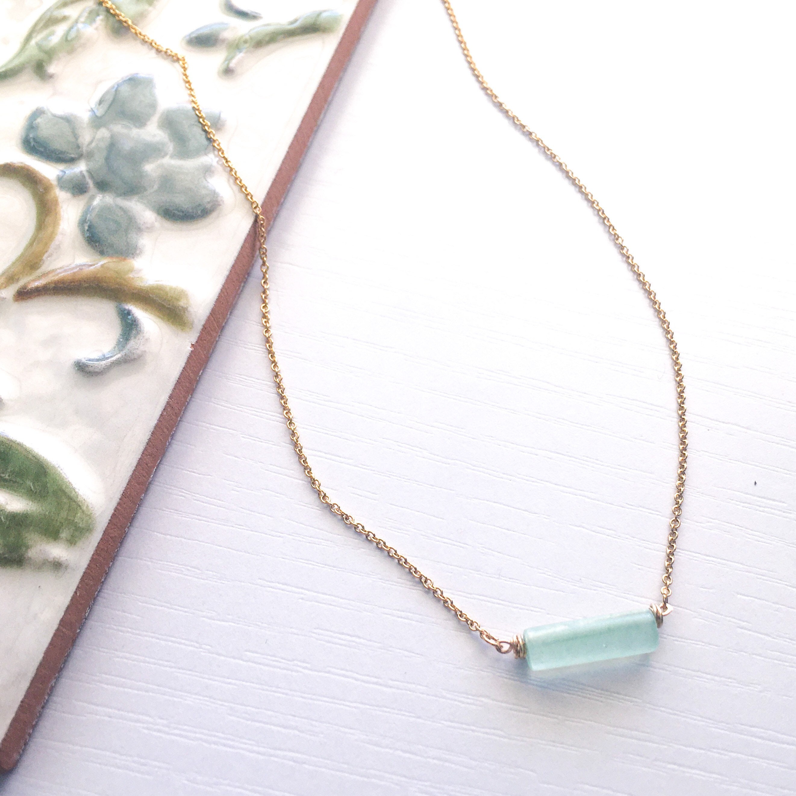 Tiny Jade Bar Necklace Sterling Silver 14k Gold/Rose Gold Etsy