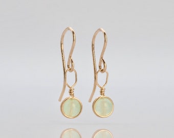 Tiny Pale Jade Dangle Earrings, Sterling Silver 14k Gold/Rose Filled Dainty Green Jade Gemstone Drop Earrings Simple French Hook Earrings
