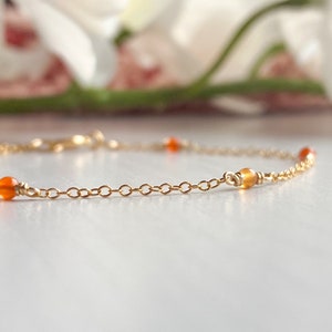 Dainty Carnelian Bracelet Delicate Sterling Silver 14k Gold Rose Filled Simple Tiny Gemstone Layering Bracelet Orange Red July Birthstone