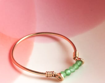 Tiny Jade Ring 14K Gold/Rose Gold Filled Sterling Silver Wire Wrap Ring Pale Green Jade Gemstone Bar Ring Tiny Stone Ring Simple Skinny Ring