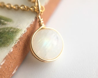 Dainty Moonstone Pendant Necklace, Sterling Silver - 14k Gold/Rose Gold, Gemstone Necklace, Opalite Pendant, Crystal, Tiny Pendant Necklace