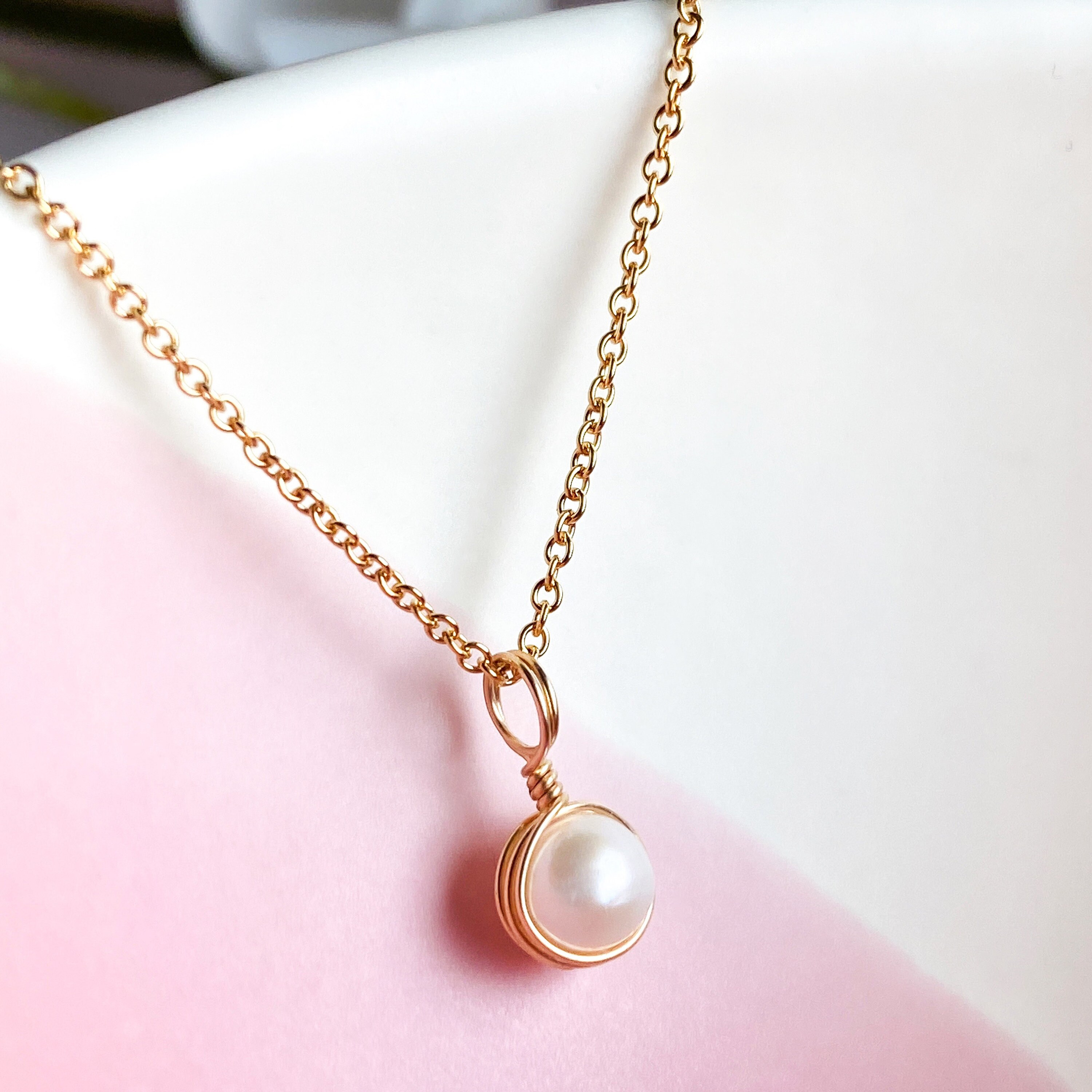 Dainty White Pearl Pendant Necklace Sterling Silver 14k Etsy