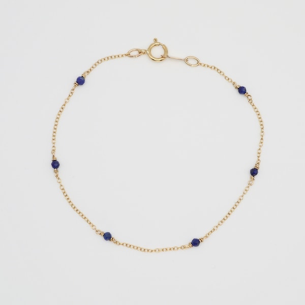 Dainty Lapis Lazuli Bracelet Delicate Sterling Silver 14k Gold Rose Gold Filled Chain Simple Tiny Dark Blue Gold Gemstone Layering Bracelet