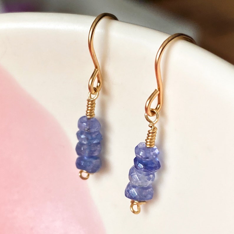 Dainty Tanzanite Dangle Earrings, Silver 14k Solid Gold/Rose Gold Filled, Blue Gemstone Drop Earrings, Simple Bridal December Birthstone image 3