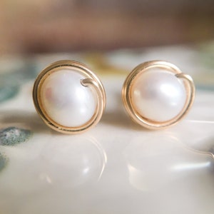 White Pearl Stud Earrings, Sterling Silver 14k Gold-Rose Gold Filled, Dainty Studs, Simple Freshwater Pearl Earrings, June Birthstone Studs