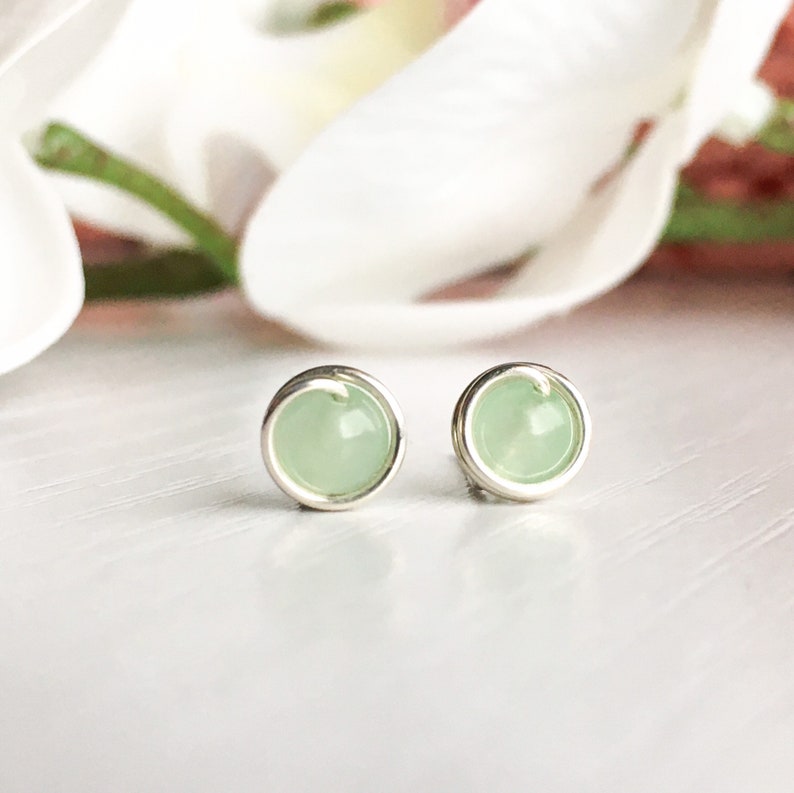 Tiny Jade Stud Earrings Sterling Silver 14k Goldrose Gold Etsy