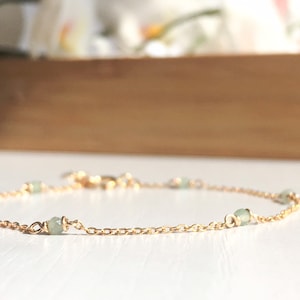 Dainty Pale Green Jade Bracelet, Delicate Sterling Silver 14k Gold Rose Gold Filled Simple Bracelet Tiny Gemstone Minimal Layering Bracelet