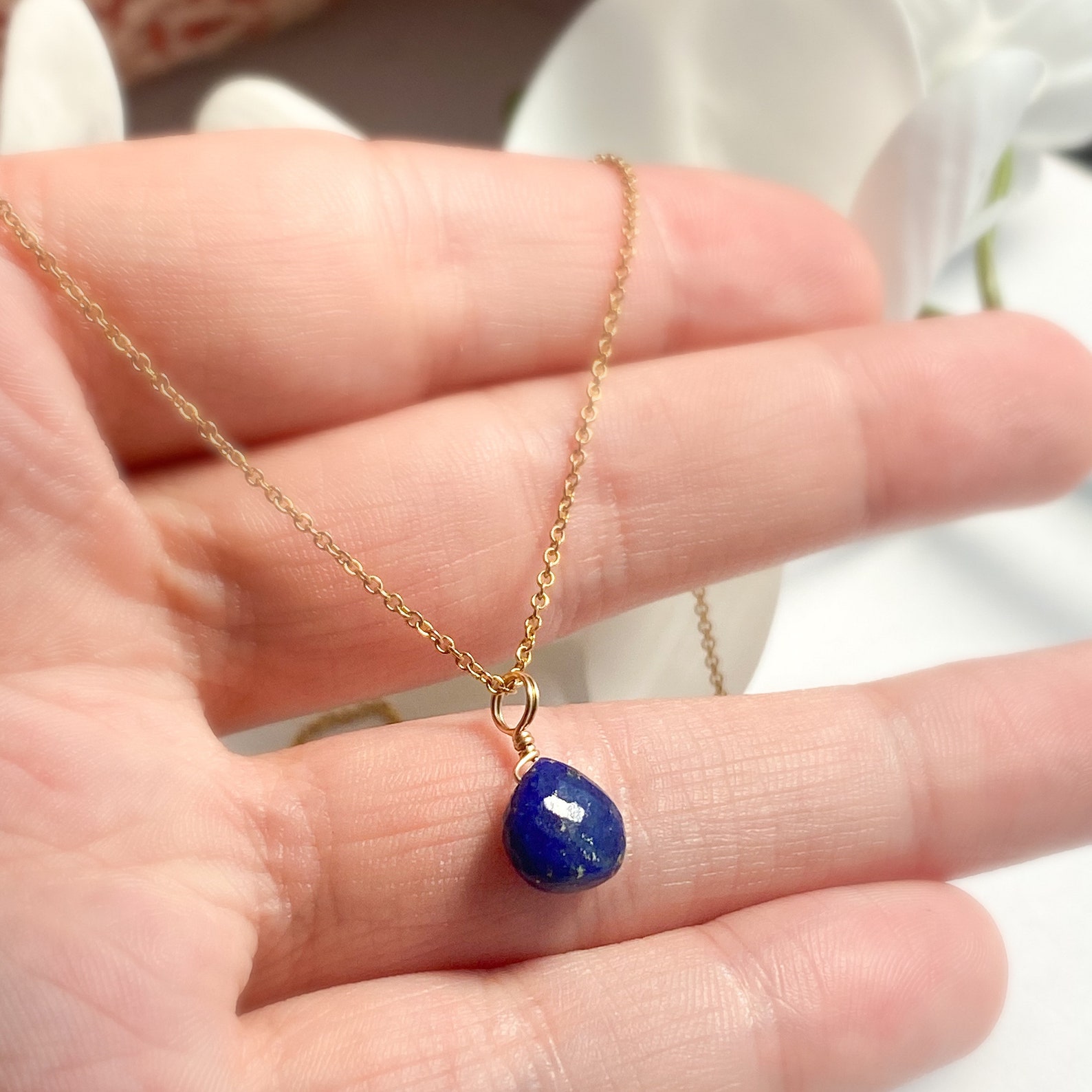 Lapis Lazuli Pendant Necklace Sterling Silver Chain 14k Etsy UK