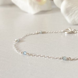 Dainty Aquamarine Bracelet Delicate Sterling Silver 14k Gold Rose Gold Filled Simple Tiny Gemstone Layering Bracelet Blue March Birthstone