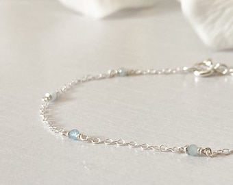 Dainty Aquamarine Bracelet Delicate Sterling Silver 14k Gold Rose Gold Filled Simple Tiny Gemstone Layering Bracelet Blue March Birthstone