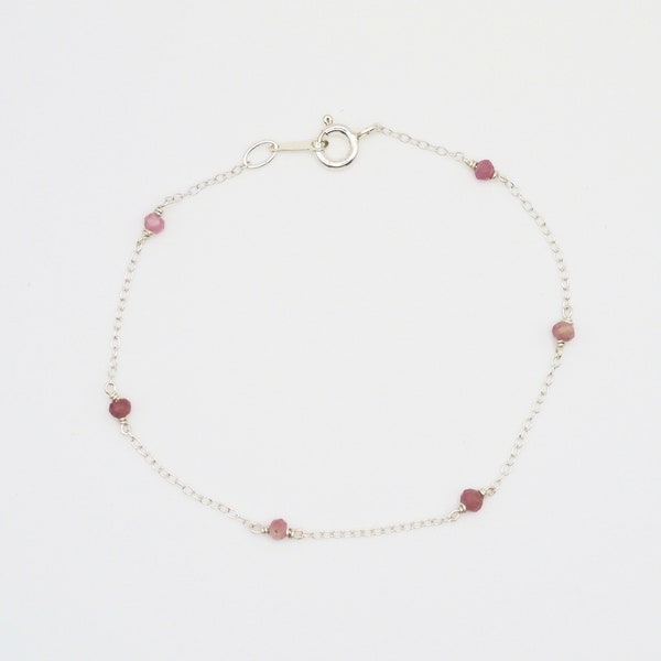 Dainty Pink Tourmaline Bracelet Delicate Silver 14k Gold Rose Gold Filled Simple Bracelet Tiny Gemstone Layering Bracelet October Birthstone