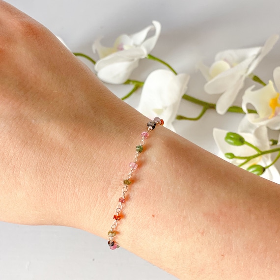 Dainty Tourmaline Bracelet Delicate Sterling Silver Simple Rosary