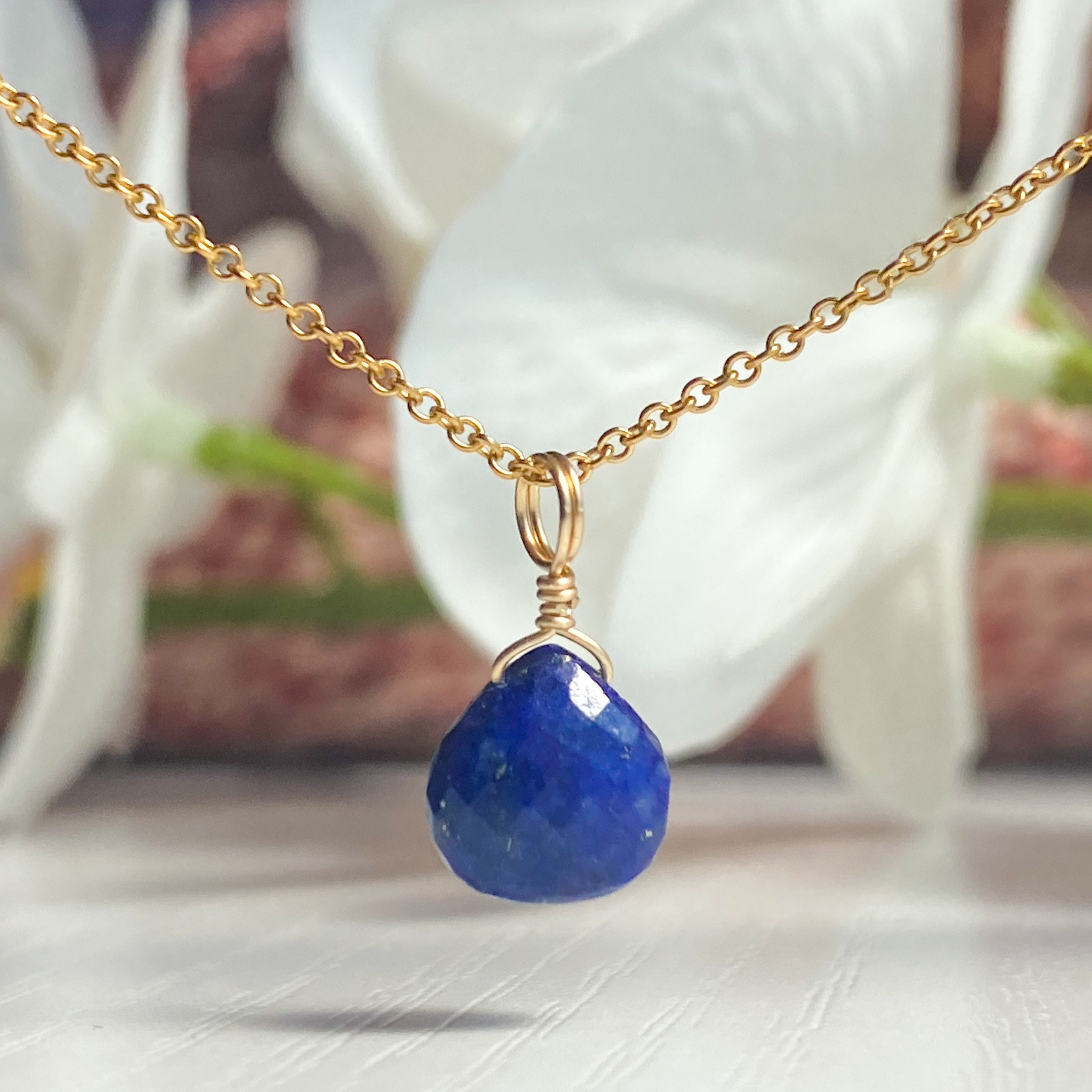 ★HARANG★ HR 280N_Lapis Lazuli Necklace Natural Lapis Lazuli Heart Necklace – Sterling Silver