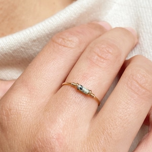 Dainty Dalmatian Jasper Ring 14K Gold/Rose Gold Filled Sterling Silver Ring Black White Spot Tube Tiny Gemstone Skinny Band Spinner Anxiety