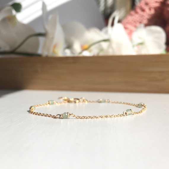 Dainty Pale Green Jade Bracelet Delicate Sterling Silver 14k Gold