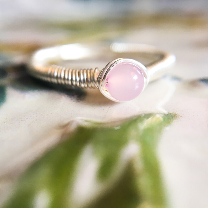 Pink Morganite Ring, 14K Gold/14K Rose Gold Filled Sterling Silver Ring Dainty Stack Ring, Tiny Crystal Simple Wire Wrap Ring, Pastel Pink image 1