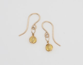 Tiny Citrine Dangle Earrings Sterling Silver 14k Gold/Rose Filled Dainty Yellow Gemstone Drop Earring Simple November Birthstone French Hook