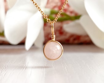 Dainty Rose Quartz Pendant Necklace, Sterling Silver 14k Gold/Rose Gold, Pink Gemstone Necklace, Pink Pendant Crystal, Tiny Pendant Necklace