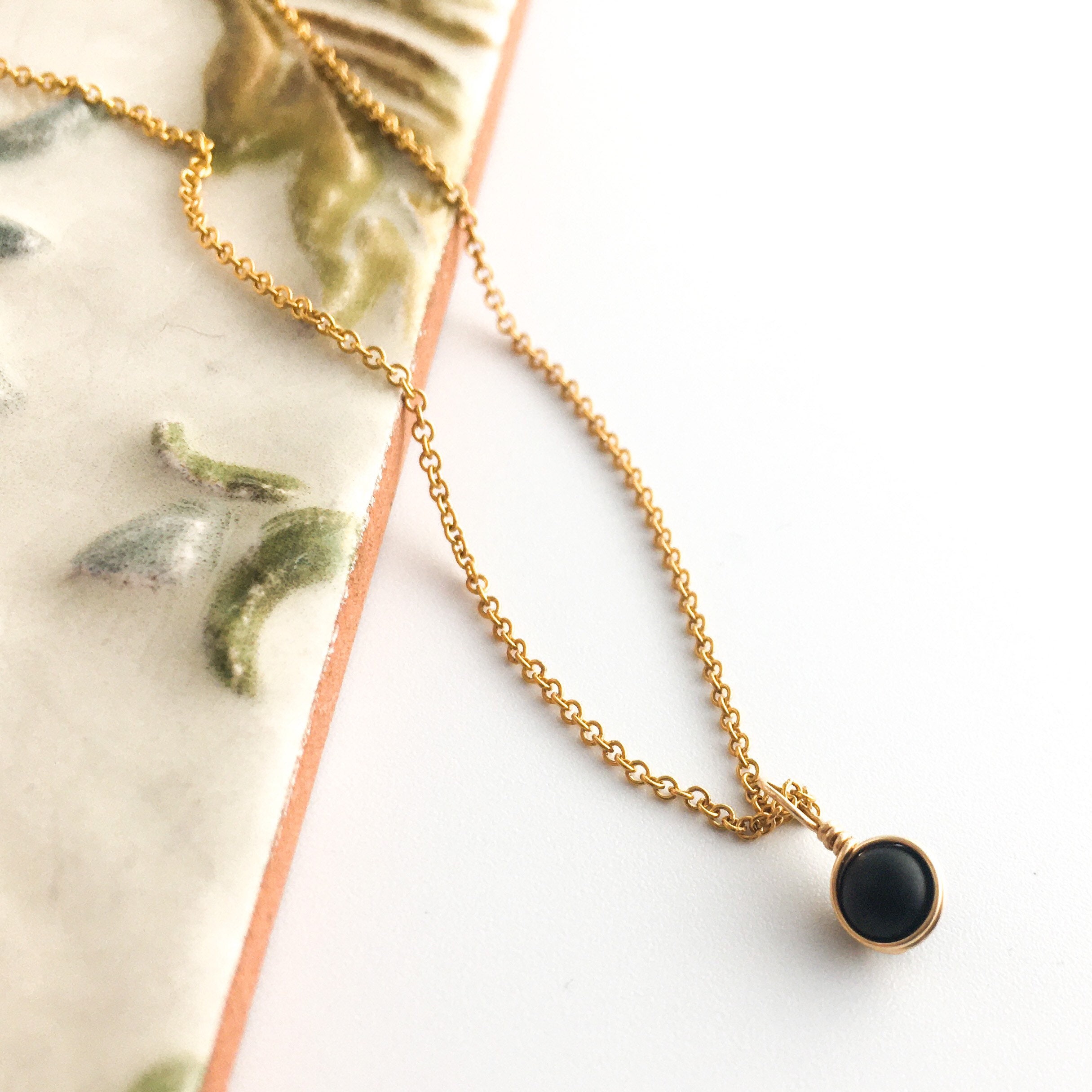 Tiny Black Onyx Necklace, Sterling Silver-14k Gold/rose Gold