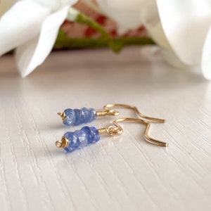 Dainty Tanzanite Dangle Earrings, Silver 14k Solid Gold/Rose Gold Filled, Blue Gemstone Drop Earrings, Simple Bridal December Birthstone image 6